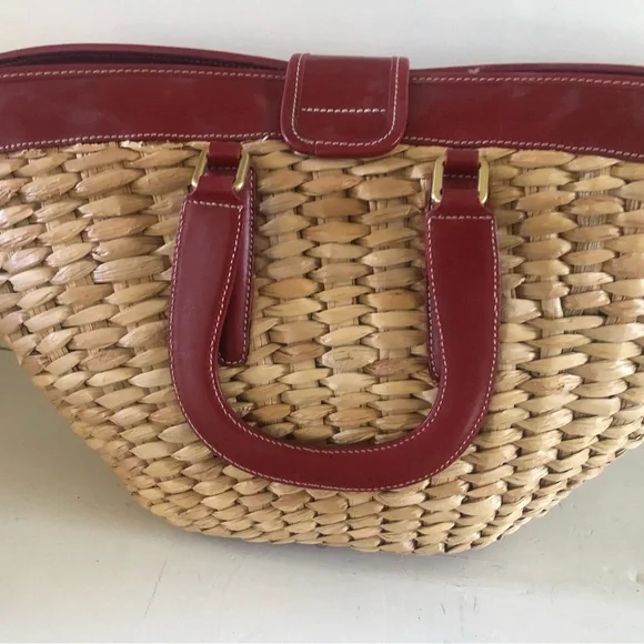 Ultra rare collectible Coach basket straw Tote Bag with Gold Accents XL - Picture 4 of 9